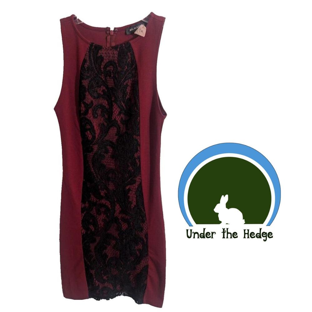 Y2K Ms Maggie Red Black Pencil Mini Dress Fits XS Lace Q2 Grunge Whimsigoth